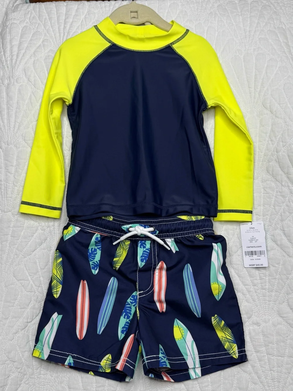 Carter's Neon Yellow & Navy 2-Piece Set with Mint Accent